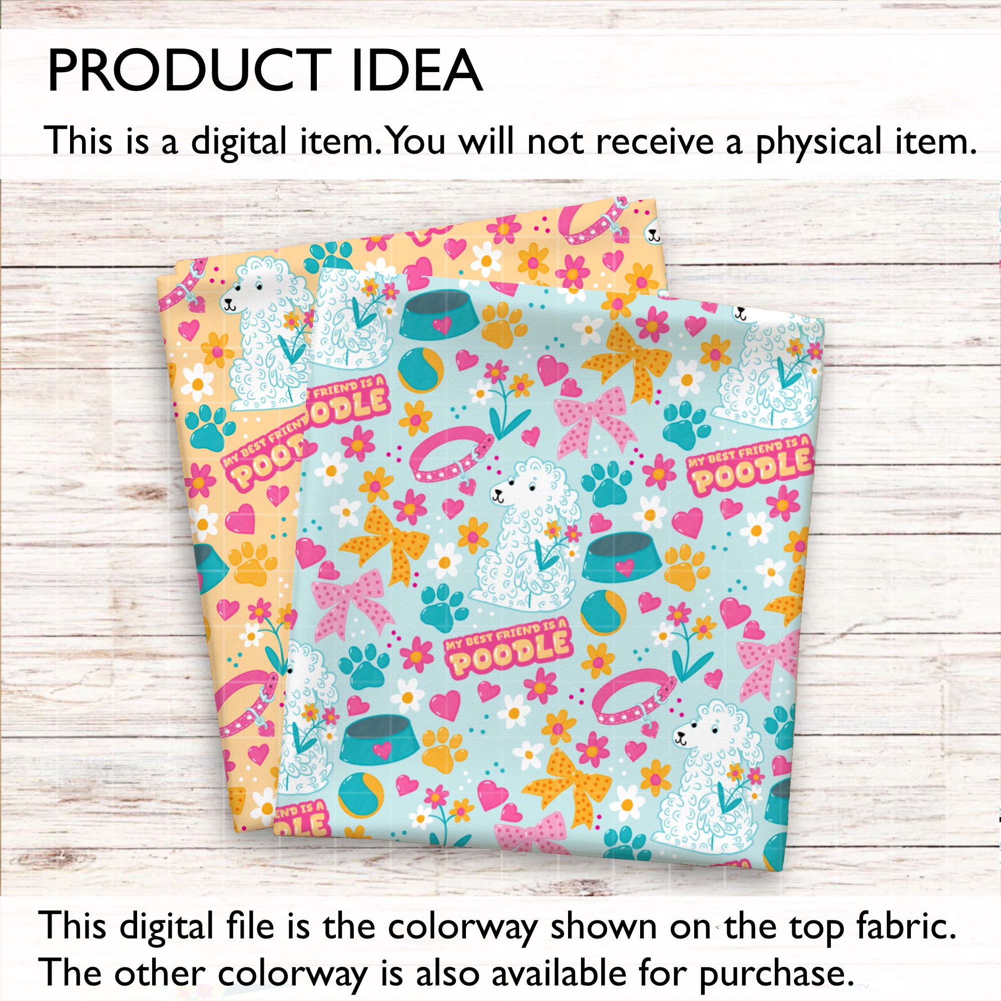 Poodle Friend Coquette Dog Seamless Digital Pattern | Aqua - Image 3