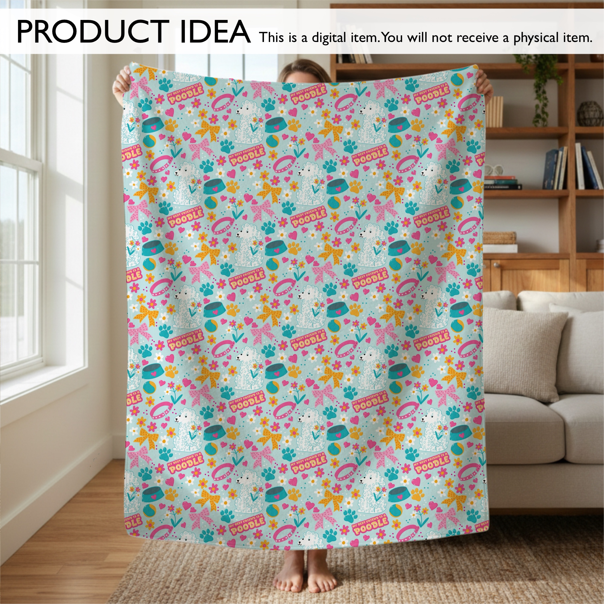 Poodle Friend Coquette Dog Seamless Digital Pattern | Aqua - Image 4
