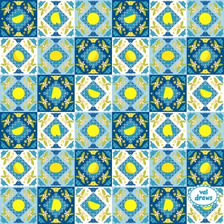 Mediterranean Tile Amalfi Lemon Seamless Digital Pattern | Blue