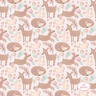 Woodland Animals Fawn and Bunny Seamless Digital Pattern | Light Background