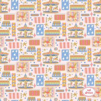 Circus Maximalism FunHaus Carousel Seamless Digital Pattern | Light Pink