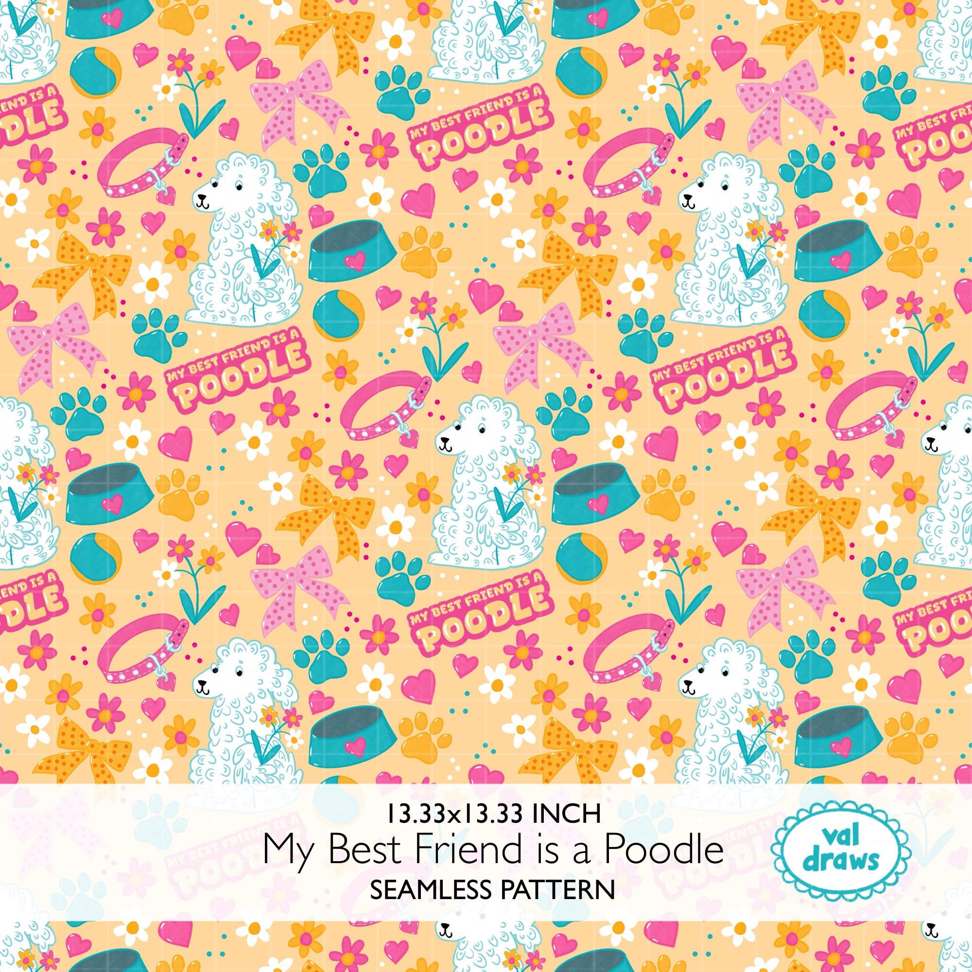 Poodle Friend Coquette Dog Seamless Digital Pattern | Apricot - Image 2
