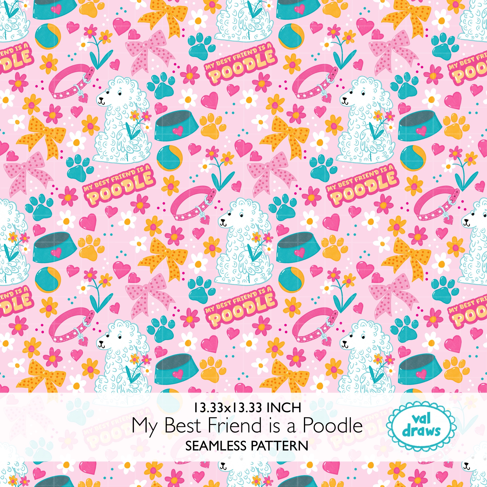 Poodle Friend Coquette Dog Seamless Digital Pattern | Pink