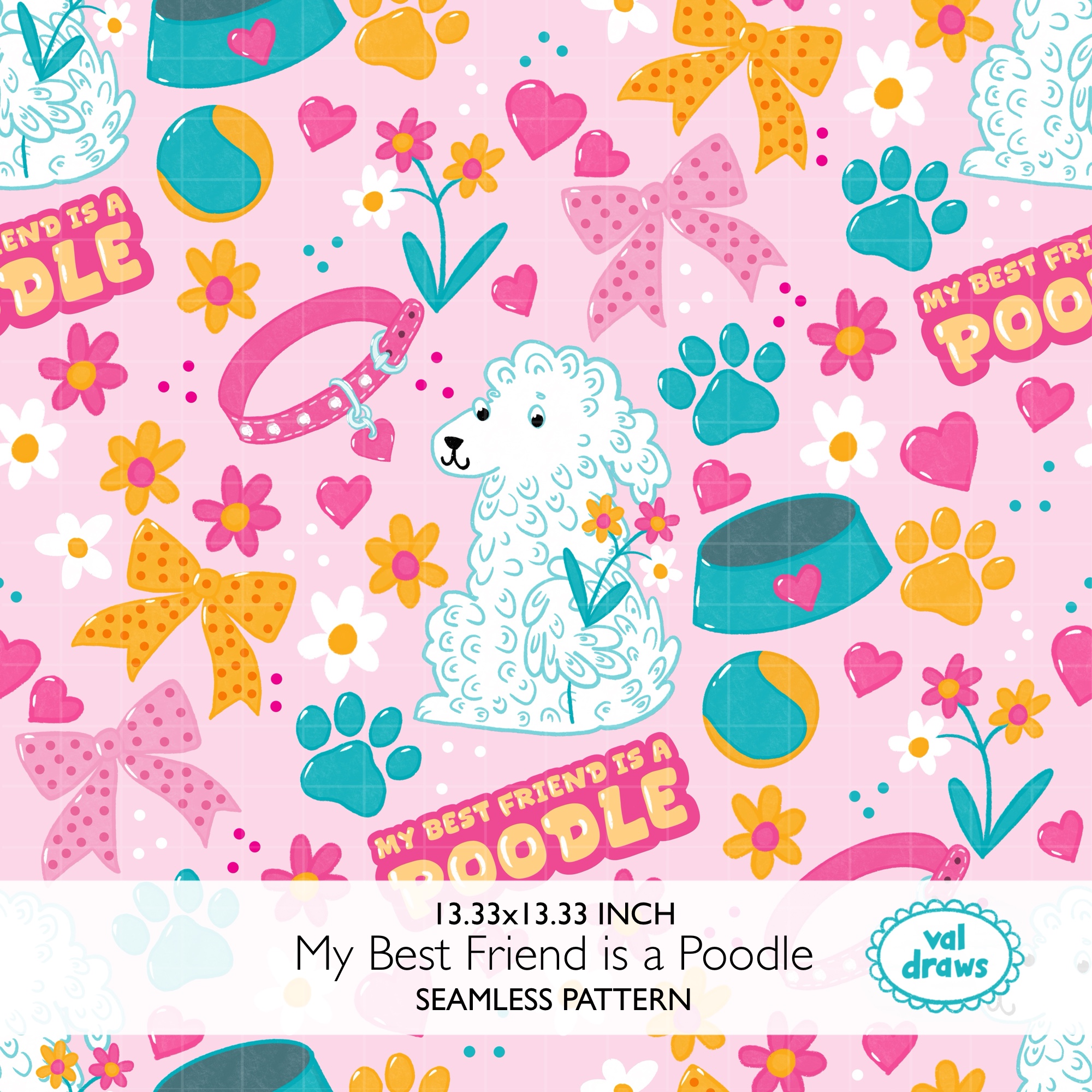 Poodle Friend Coquette Dog Seamless Digital Pattern | Pink - Image 2
