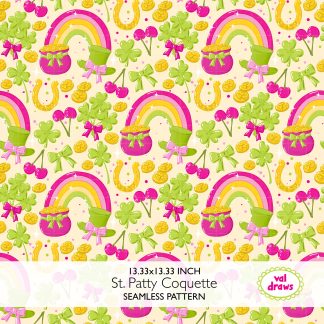 Saint Patrick’s Day Coquette Seamless Digital Pattern | Cream