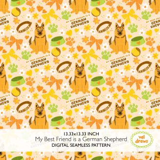 German Shepherd GSD Best Friend Coquette Seamless Digital Pattern | Light Apricot