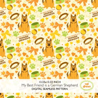German Shepherd GSD Friend Coquette Dog Seamless Digital Pattern | Cream