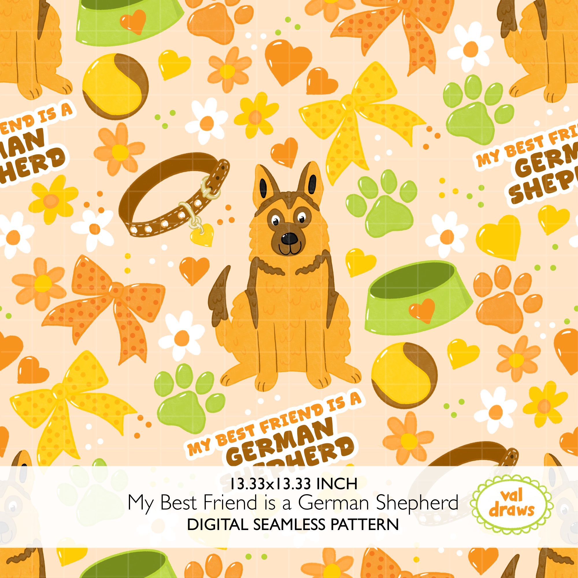 German Shepherd GSD Best Friend Coquette Seamless Digital Pattern | Light Apricot - Image 2