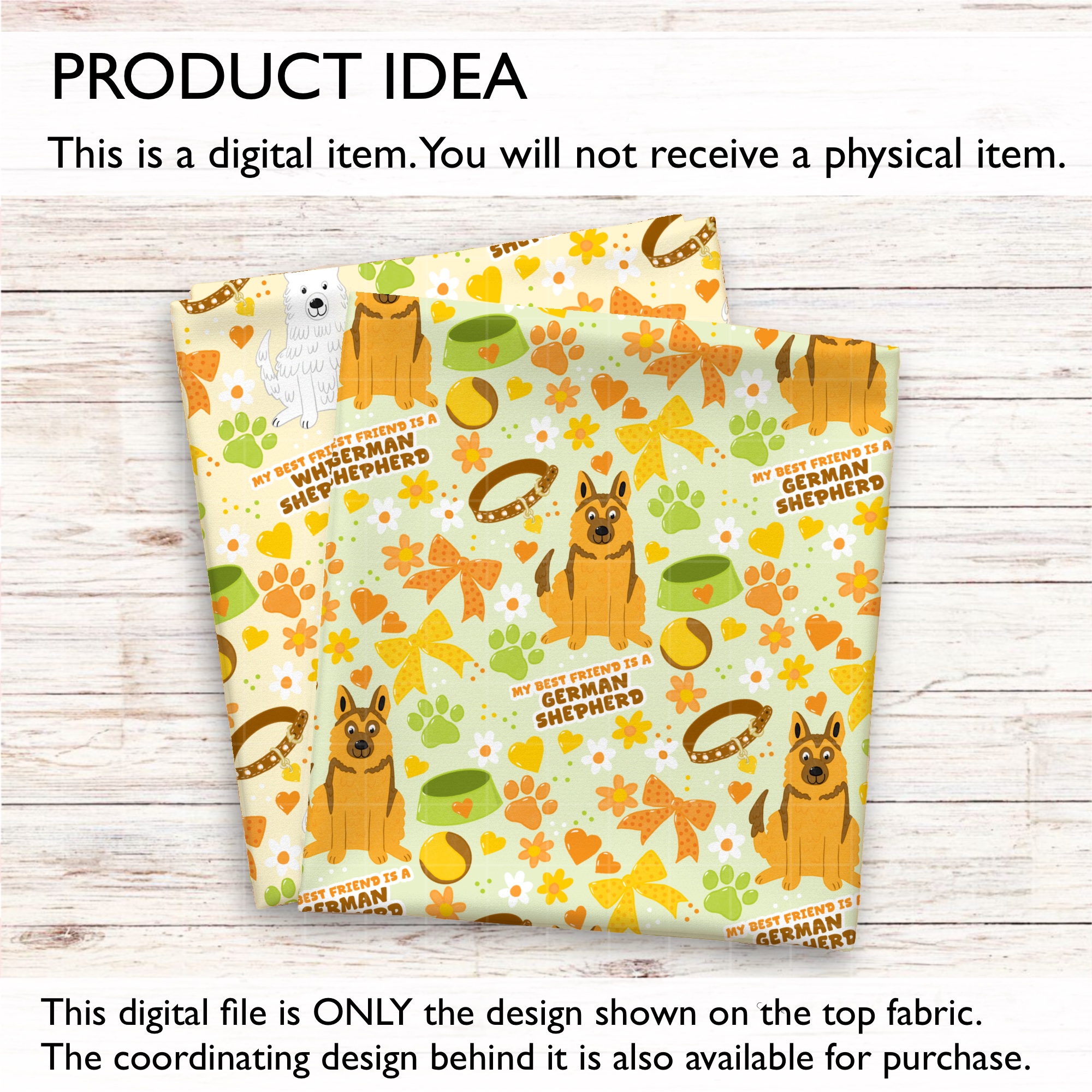 German Shepherd GSD Friend Coquette Dog Seamless Digital Pattern | Light Green - Image 3