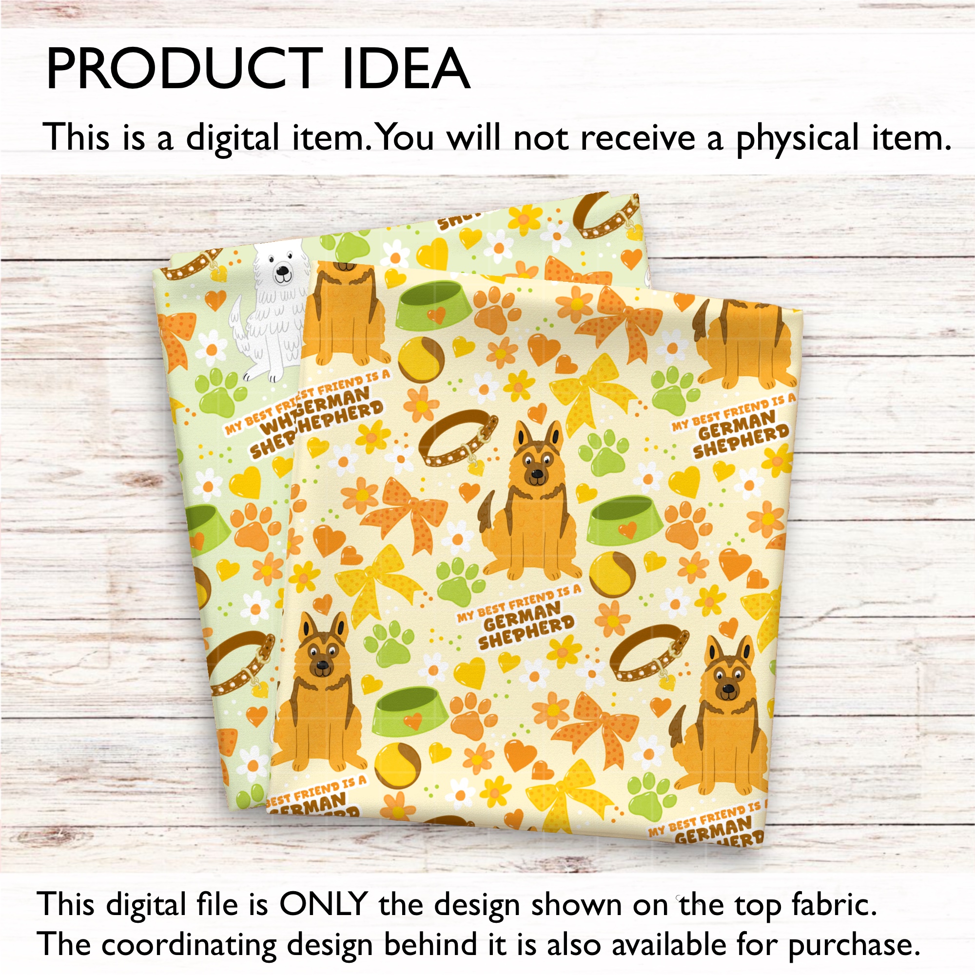 German Shepherd GSD Friend Coquette Dog Seamless Digital Pattern | Cream - Image 3