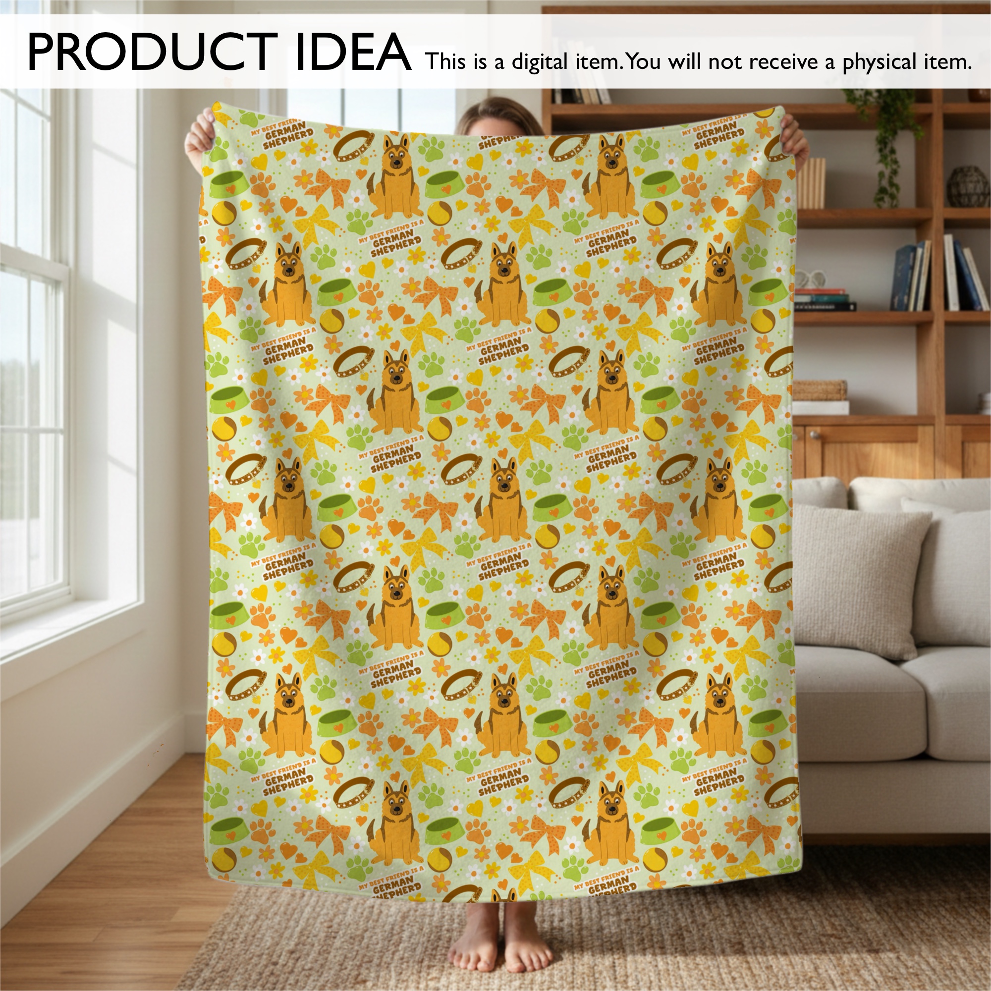 German Shepherd GSD Friend Coquette Dog Seamless Digital Pattern | Light Green - Image 6