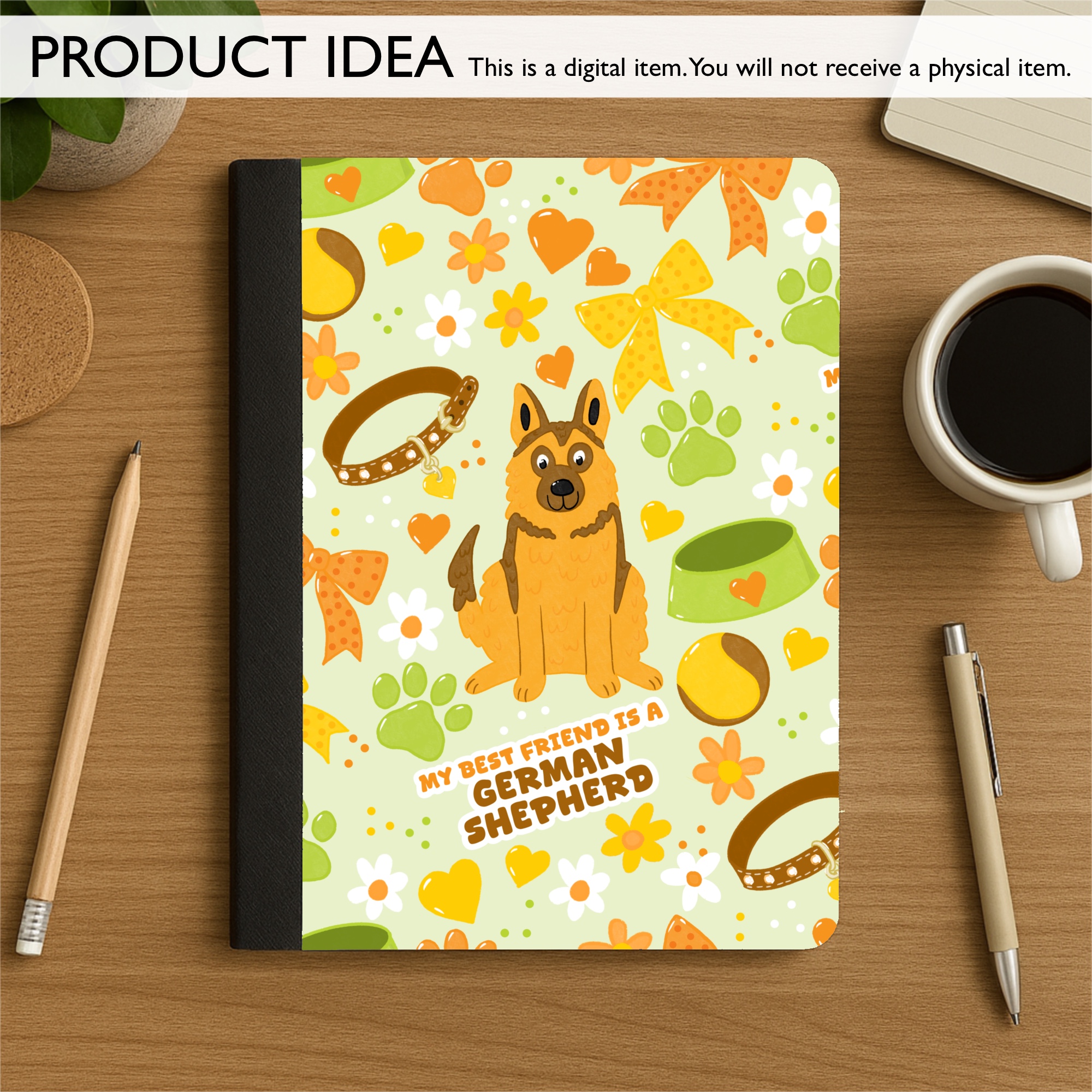German Shepherd GSD Friend Coquette Dog Seamless Digital Pattern | Light Green - Image 5