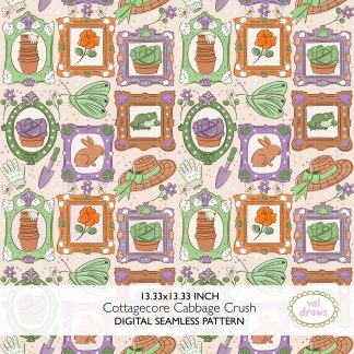 Cottagecore Cabbage Crush Hand-Drawn Seamless Digital Pattern