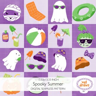 Summerween Spooky Summer Checked Seamless Pattern